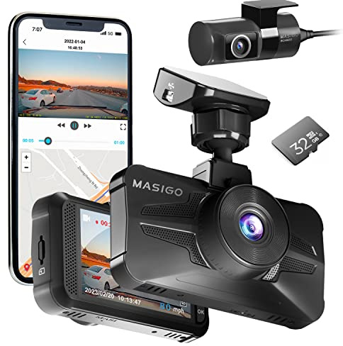 MASIGO A330D Dashcam Auto Vorne Hinten 60fps+60fps Full HD 1080P Autokamera mit WiFi GPS und APP, HDR Starvis Nachtsicht, 3'' IPS, Loop Aufnahme, G-Sensor Parkmodus, Superkondensator, Max 512GB