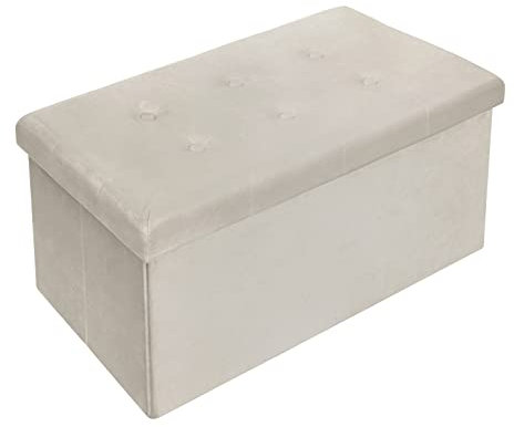 WOLTU Sitzbank mit Stauraum Sitzhocker Faltbar Aufbewahrungsbox Fußablage, Gepolsterte Sitzfläche aus Samt, max. statische Belastbarkeit 300 kg, 80 L, 76x37,5x38 cm, Cremeweiß