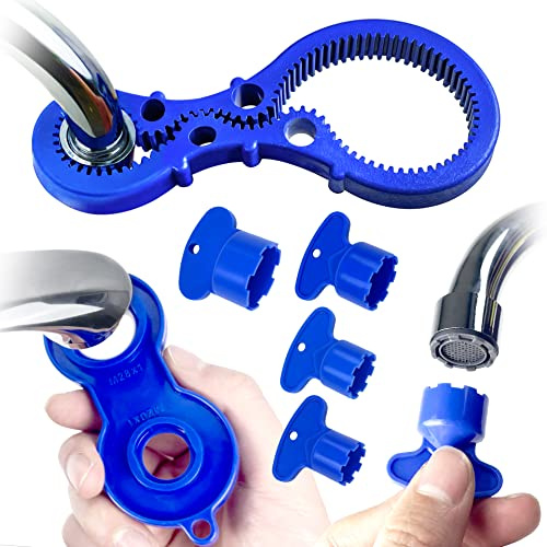 Faucet Aerator Wrench Tools, 4 Sizes Faucet Aerator Key Removal Wrench with Aerator Shell Removal Tool, Replacement Cache Aerators for Sink M 16.5, 18.5, 21.5, 24 mm Tap Aerators Flow Restrictor