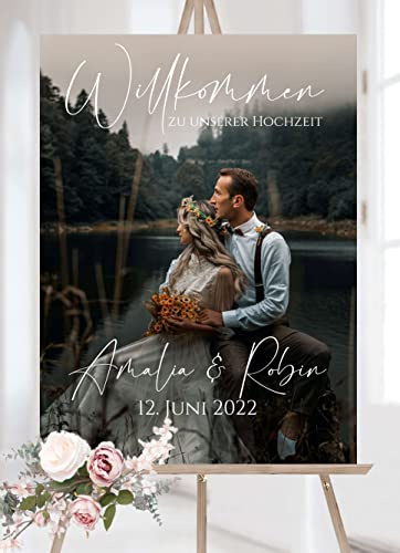 Manschin-Laserdesign Willkommensschild Aluverbund personalisiert - selbst gestalten - Made in Germany - Welcome Willkommen Schild für Hochzeit, Geburtstag und alle Anderen Feste (Aluverbund, 60x40cm)