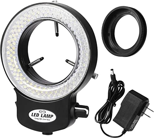 Annhua 144 LED Ring Microscope Light Adjustable Illuminator, Microscope Lamp LED Ring Light Source for Lab Stereo Microscopes, Camera and Mini Lathe - Black