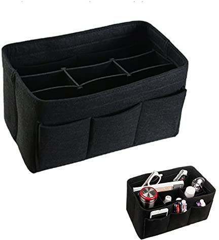 ABSOK Taschenorganizer Handtasche, Filz, entnehmbare Fächer, Handtaschenorganisator Damen mit Innentasche Taschenorganizer für Handtasche - Schwarz