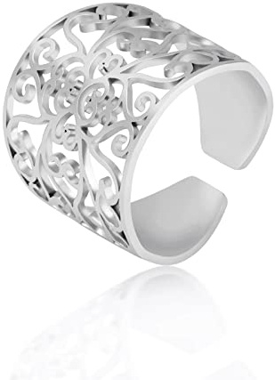 Amaxer Irish Celtic Knot Ring For Women Filigree Vine Pattern Flower of Life Sacred Geometry Wide Adjustable Open Rings Chunky Hollowed Out Beach Jewellery Gifts for Women Girls (Filigree-Silver)