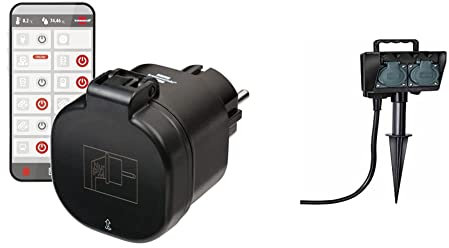 Brennenstuhl Connect WLAN Steckdose WA 3000 XS02 für außen IP44 & Garten-Steckdose/Außensteckdose 2-Fach mit Erdspieß (witterungsbeständiger Kunststoff, 1,4m Kabel) schwarz