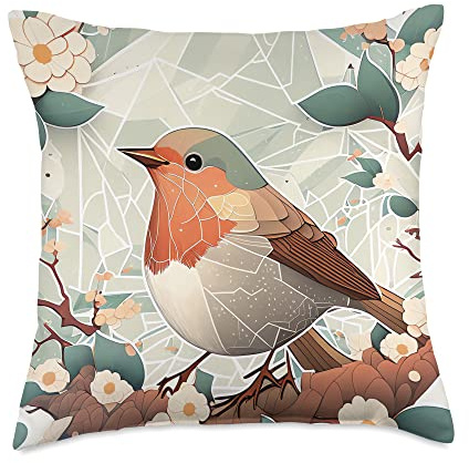 Charming Red Robin Cherry Blossom Tree with Unique Classic Throw Pillow