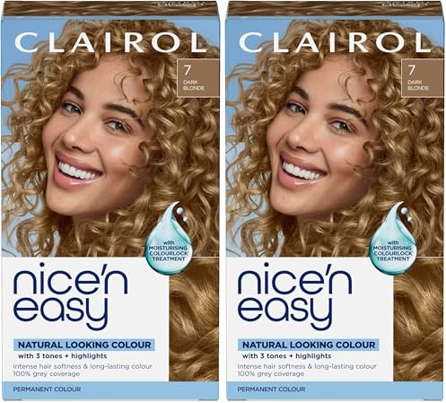 Clairol Nice'n Easy Crème, Natural Looking Oil Infused Permanent Hair Dye, 7 Dark Blonde (Pack of 2)
