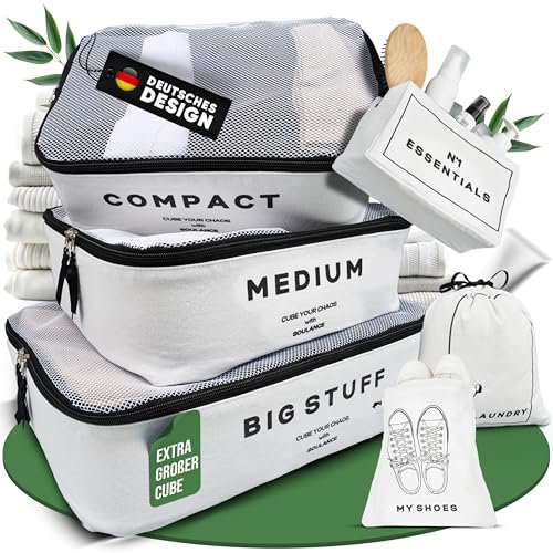 SOULANCE Packing Cubes [BAUMWOLLE] 6-teiliges Set, Koffer Organizer Set,Packwürfel,Rucksack Organizer,Backpack Organizer,Reise,Travel Essentials