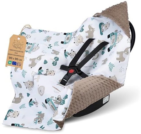 Einschlagdecke Babyschale Baby Decke 90x90 cm - Fußsack Blanket für Kinderwagen und Autositz Ganzjahres für Neugeborenen und Kleinkinder Einschlagsdecken für 3 und 5 Punkt Gurt Minky Oeko-Tex