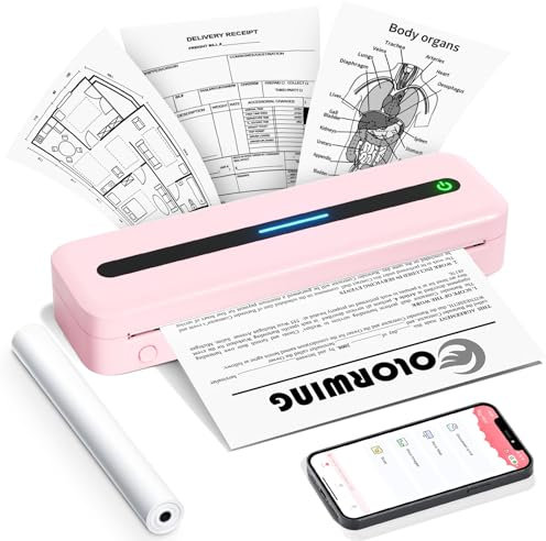 COLORWING Mobiler Drucker M832, Mini Thermodrucker, Bluetooth Drucker Klein Kompakt für iPhone und Android, Portable Printer, Inkless Printer, Thermal Printer A4 Portable for Travel, Rosa