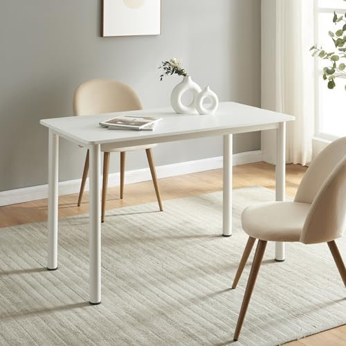 [en.casa] Tavolo da Pranzo con Piano Rettangolare in MDF 120 x 60 cm 4 Gambe in Acciaio Postazione di Lavoro Studio - Bianco