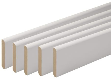 MadeInNature, battiscopa in legno bianco pre-verniciata, fabbricata in Francia, finitura arrotondata, altezza 7 cm, lunghezza a scelta (30 ml)