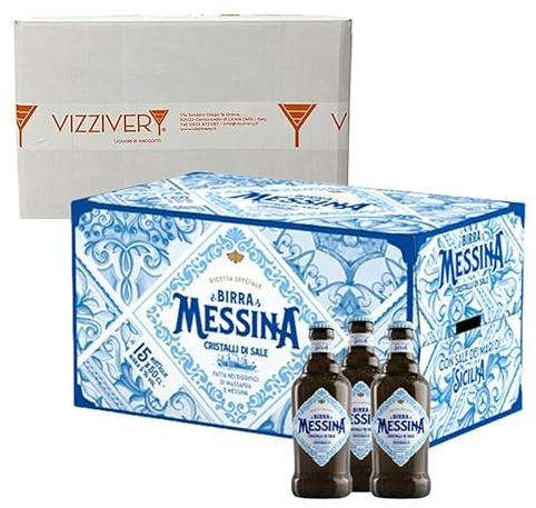 Birra Messina Cristalli di Sale - Birra Siciliana - con Sale dai Mari di Sicilia - Cassa da 24 Bottiglie da 33cl - 4,7% Vol.