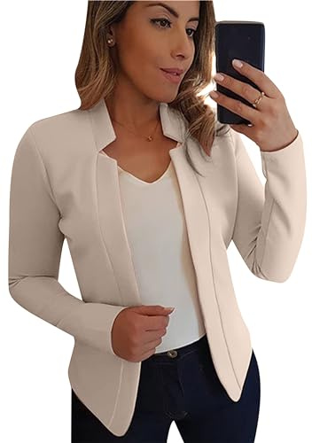 ZICUE Léger À Revers Ouvert pour Femmes Blazer À Manches Longues De Couleur Unie Blazer De Mode Extensible pour Le Travail Et Le Bureau Beige XXL