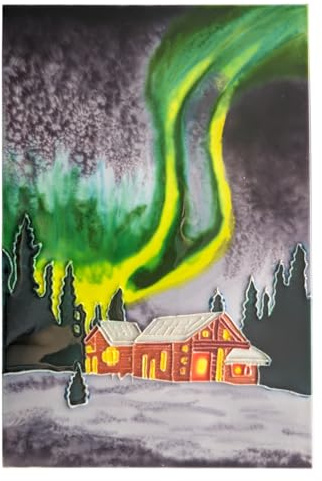 Benaya Handgefertigte Keramik-Kunst – Keramikfliesen – Heimdekoration (Art Deco, 20,3 x 30,5 cm, Nordlichter)