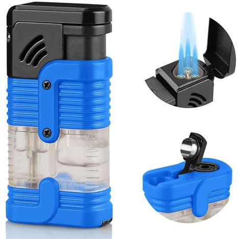 shilidong Accendino a Torcia Antivento a butano con Tripla Fiamma, Gonfiabile, Regolabile, Portatile, Adatto for Candele da Campeggio all'aperto (Senza Gas)(Blue)