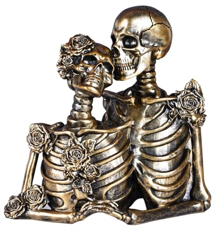 XYQXYQ Dödskalle dekor halloween dekoration: Skelett par figurer harts gotiska statyer vintage heminredning för hylla bord mantel samlarobjekt bröllopspresent (A)