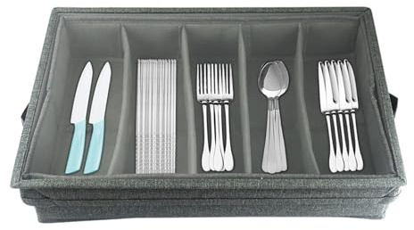 Boîte de Rangement Fourchette et Cuillère Mallette de Rangement Couverts Ustensiles - Boîte de Rangement Couverts | 2 Poignées, 4 Séparateurs Réglables, Couvercle Amovible, Grande Capacité pour