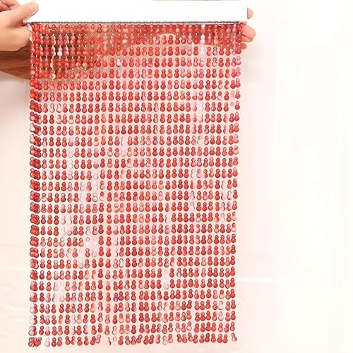 Eiauiuo Perlenvorhang Balkon Türvorhang Raumteiler Dekorativer Fadenvorhang Fenster Deko Vorhang mit Perlen Acryl Perlenvorhang für Wohnzimmer Schlafzimmer(Rot,100x220cm(50 Stränge))