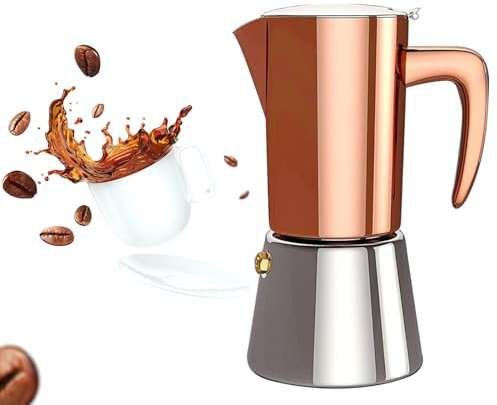 Italian Coffee Moka Pot Espresso, Stainless Steel Stovetop Espresso Maker for Camping or Home Use, Induction Moka Pot 6 Cups (10oz/300ml), Brown