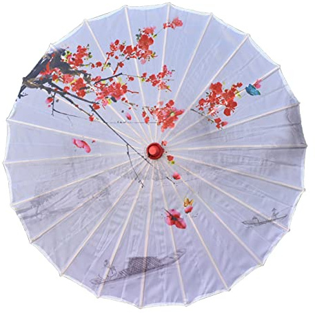 QJFORU China silk umbrella,paper decorative umbrella,Paper Parasol,Chinese/Japanese Decorative Umbrella,Wedding Bridal Party Decor Photo Cosplay Prop