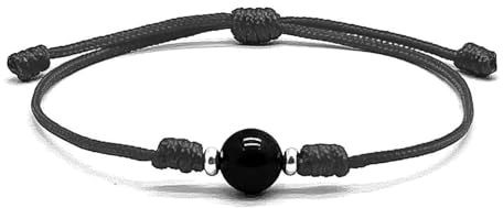 arana's - Pulseras hilo rojo y negro con turmalina negra y adornos plateados - Amuleto contra mal de ojo para mujer, hombre y niños (Negra)