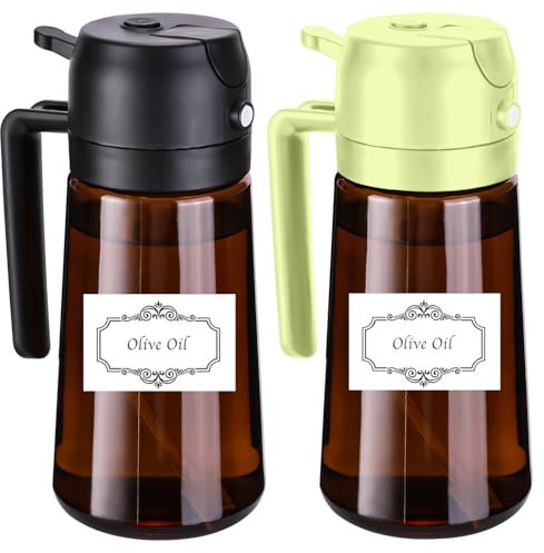 (2 Pieces) Upgraded Light-blocking Olive Oil Sprayer for Cooking with Labels, 16oz/470ml Glass Sprayer Dispenser Coated Brown, Glass Bottle for Kitchen, Oil Mister for Air Fryer, Salad, Frying