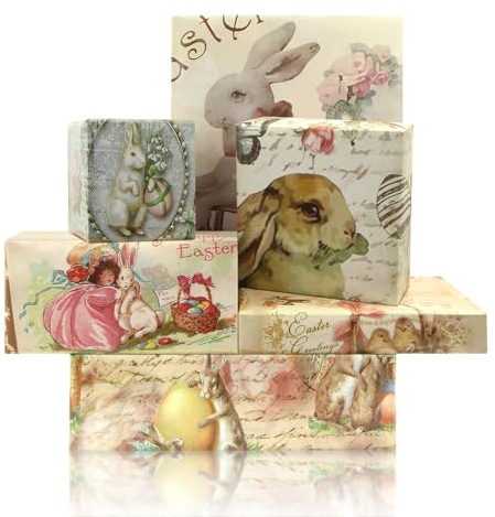 Oster Geschenkpapier, Vintage Osterei Kaninchen Küken Geschenkpapier, Aquarell-Hasen-Geschenkpapier, 6 Blatt 50x70cm, für Kinder, Mädchen, Jungen, Frühling, Ostern