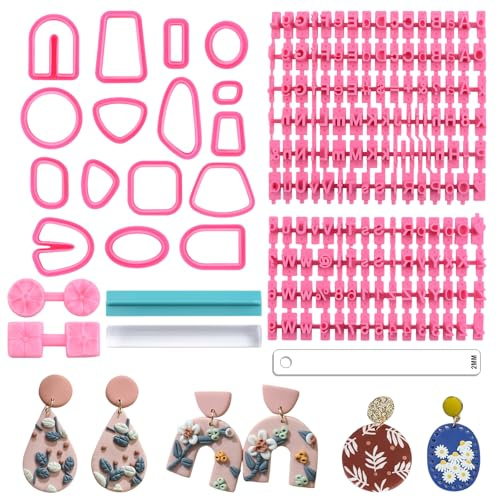 URROMA Ensemble de tampons en forme de chiffres et de lettres pour fondant, argile, biscuits, biscuits, boucles d'oreilles géométriques, en plastique pour la fabrication de bijoux