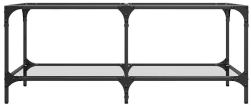 HEFZGDB Couchtisch mit Glasplatte Transparent 98,5x50x40 cm Stahl Couchtisch Akazie Couchtisch Klein Wohnzimmertisch Klein Kaffeetisch für Café Wohnzimmer Innenhof Tagungsraum
