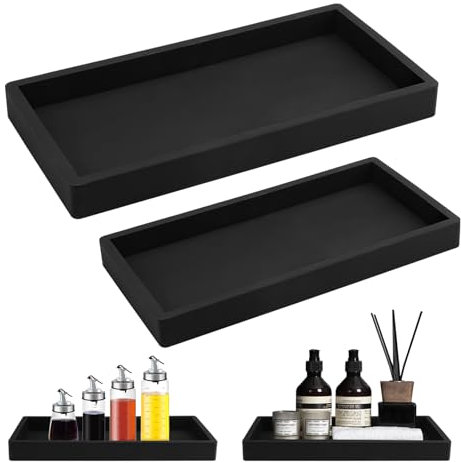 2 Piezas Bandejas Antideslizantes de Silicona Negras para Encimeras de Baño, Tocador y Cuarto, Toalla, Jabón, Cosmética y Joyería