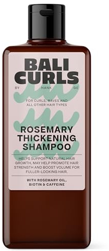 Bali CURLS Rosemary Thickening Shampooing fortifiant à l'huile de romarin, biotine et caféine – Shampooing volume végétalien pour cheveux fins et fins – Conforme aux boucles – 200 ml