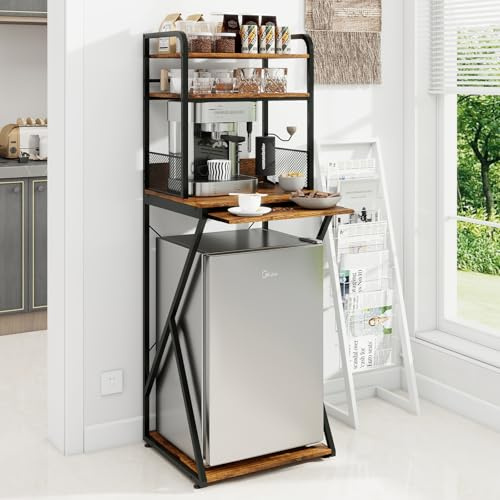 PUNCIA 4-Tier Mini Fridge Stand with Outlet, Coffee Bar Organizer, Retro