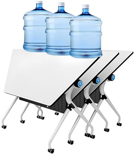 JDJXYNSRT konferensbord fällbart konferensrum bord T-form mötesbord fällbart runt möte konferensbord träningsbord med hjul flip topp seminariebord, 130 cm, 3-pack