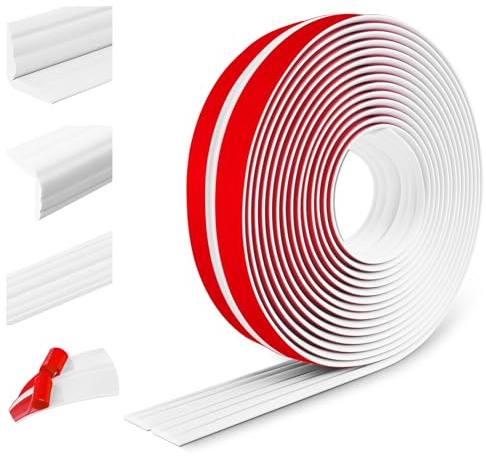 Moulure décorative moulure murale adhesive protection angle mur baguette d'angle PVC plinthe souple pour les murs sols protection des bords (60mm×12m, Blanc)
