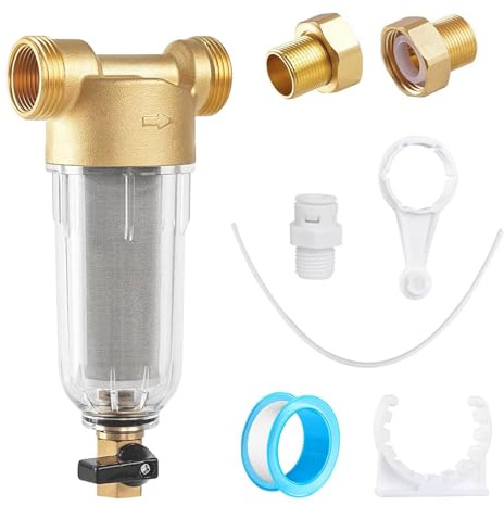 Forhandy Ausspülbarer Feinfilter Wiederverwendbare Wasser Vorfilter | 1“&G3/4”MNPT+G3/4” Vorfilter Sedimentfilter Feinfilter für Brunnenwasserschlauch Filterkombination