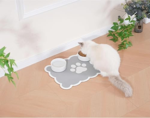 Kaseremy Napfunterlage Katzen, Hundefutter Matte rutschfest, Saugfähig Schnelltrocknend Katzenfutter-Matte, Futtermatten für Haustiere (Grau, 30 x 50 cm)