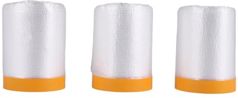 Pqahffowr - Rollo de láminas protectoras, rollos de película de enmascaramiento de plástico con película de enmascaramiento de papel de aluminio con auto-adherente para pintar revestimientos de