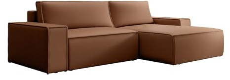 Vente-unique - Canapé d'angle Droit Convertible en Tissu Effet Cuir Marron Amelia