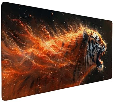 Large Yellow Mouse Mat 32x16x0.12inch, Waterproof Gaming Mouse Pad Tiger Desk Mat with Anti-Slip Rubber Base and Stitched Edges Mousepad Office Accessories for PC, Laptop, Home Office, Gifts -ly25052U