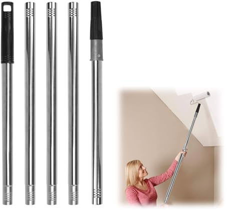 Teleskopstange Verlängerungsstange, 5 Teiliger Farbroller Verlängerungsstange 2m, Teleskopstange für Farbroller Malerwalzen Lackierwalzen Teleskopstiel (Silber 2M)