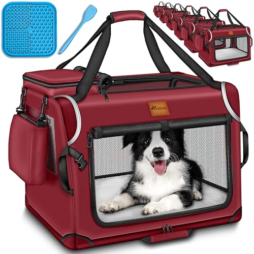 TRESKO® - Box per cani pieghevole, con tappetino per perdite e spatola, trasportino robusto per cani e gatti di taglia piccola e grande, M (61 x 42 x 42 cm), nero