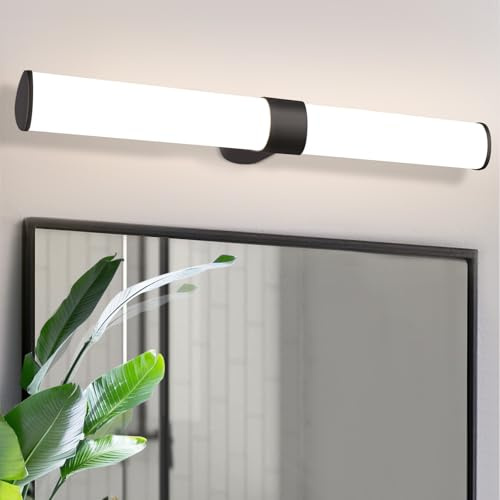 Homefire LED Spiegelleuchte Bad Spiegellampe 60CM Wandlampe Badezimmer | Schwarz 15W Badleuchte Wand Wasserdicht IP44 Wandleuchte Neutralweiß 4000K Badlampe Schminklicht für Badschrank Schminktisch