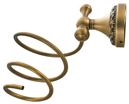 Housoutil Soporte de Secador de Pelo de Pared en Espiral de Cobre y Acero Inoxidable, Fácil de Instalar, Estante Dorado para Baño y Dormitorio, Organizador Práctico y Elegante