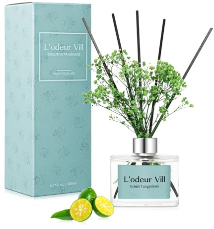 L'odeur Vill Doftspridare för hem, grön mandarin och söt apelsin 200 ml, med diffusor, pinnar, doftspridare, vassdiffusor för badrum, hylldekoration