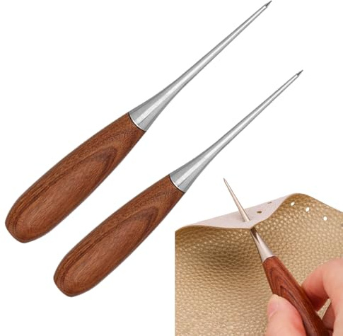 ZHUMCCY Attrezzo Punteruolo - Attrezzo Riparazione con Manico in Legno - Punteruolo per Cuoio,per Tappezzeria Scarpe Stivali Cintura Borsa Borsellino Jeans Tessuto Tela Legatoria