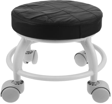 COHEALI Rollhocker mit PU Sitz und Geräuschlosen Universalrollen Kompakter Runder Hocker für Fußpflege und Kosmetik Verstellbarer Massagehocker für Salon Zufällige Farbe
