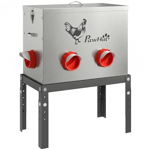 PawHut Futterautomat Hühner 18 kg Automatisch Silber 42 x 25 x 55,5 cm