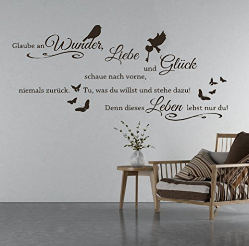 tjapalo® S-TK03a 110x53cm Wandtattoo Wohnzimmer Wandtatoo Wandspruch Glaube an Wunder Liebe und Glück/in vielen Farben