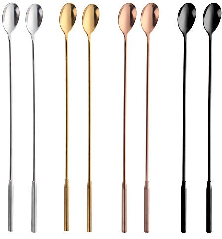 Bisda Cuillères à cocktail Acier Inoxydable 8 pièces Cuillère de Bar cuillère longue 30,6 cm/ 12 inch, cuillère largeur 2,5 cm/ 1 inch Cuillere Cocktail pour bar et vin