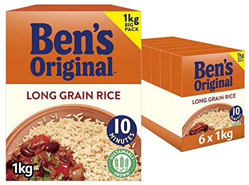 BEN'S ORIGINAL Long Grain Rice, Bulk Multipack 6 x 1kg boxes (Total 6kg) | Long grain rice, contains no artificial flavours, colours or preservatives and is gluten free